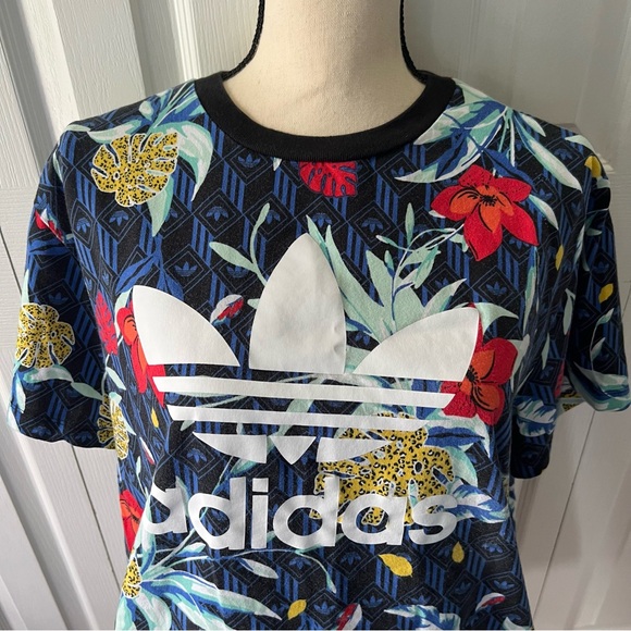 adidas Women’s Floral Logo Tee - Navy Multi - Picture 8 of 9